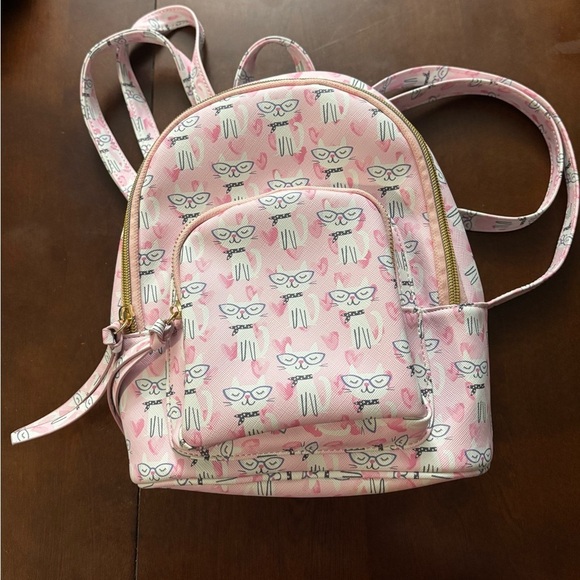 Under One Sky Other - Kitty Pink Backpack with Cat and Heart Design